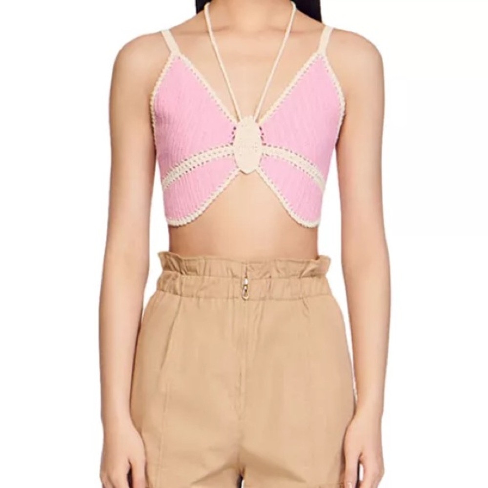Sandro Crochet-Trim Crop Top - Women's Summer Tank large